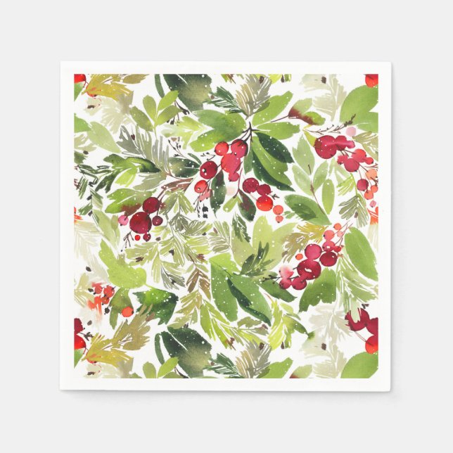 Festive Holly Berry Christmas Holiday Party Napkin (Front)