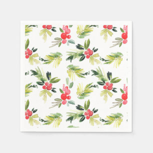 Festive Holly Berry Christmas Holiday Party Napkin