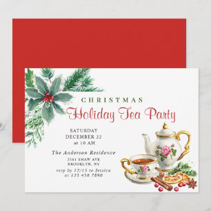 Festive Holly Berry Christmas Holiday Tea Party Invitation