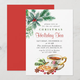 Festive Holly Berry Christmas Holiday Tea Party Invitation