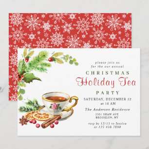 Festive Holly Berry Christmas Holiday Tea Party Invitation