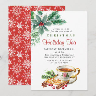 Festive Holly Berry Christmas Holiday Tea Party Invitation
