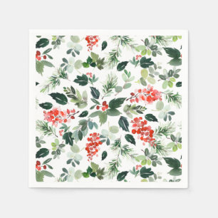 Festive Holly Berry Christmas Tree Holiday Party Napkin