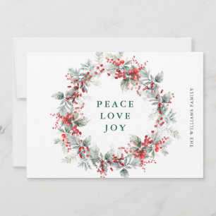 Festive  Holly Berry Christmas Wreath Holiday Card