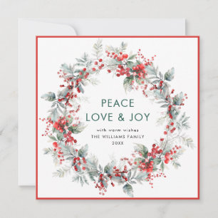 Festive Holly Berry Christmas Wreath Modern Holiday Card