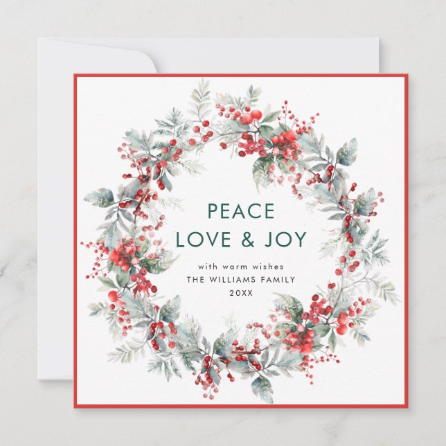 Festive Holly Berry Christmas Wreath Modern Holiday Card (Front)