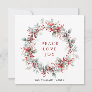 Festive  Holly Berry Christmas Wreath Modern Holiday Card