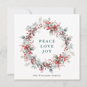 Festive  Holly Berry Christmas Wreath Modern Holiday Card