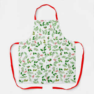 Festive Holly Berry Greenery Holiday Print Apron