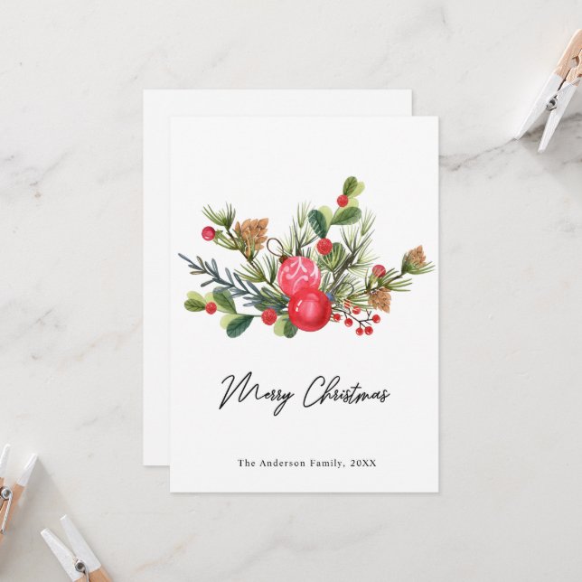 Festive Holly Berry Merry Christmas Greeting Card (Front/Back In Situ)