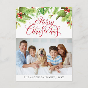 Festive Holly Berry Merry Christmas Holiday PHOTO Postcard