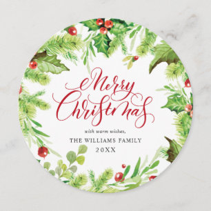 Festive Holly Berry Mistletoe Christmas Greeting Holiday Card