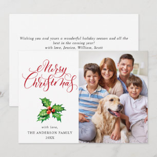 Festive Holly Berry Mistletoe Christmas Greeting Holiday Card