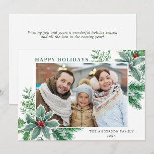 Festive Holly Berry PHOTO Christmas Greeting Holiday Card