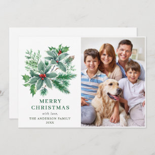 Festive Holly Berry PHOTO Christmas Greeting Holiday Card