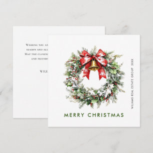Festive Holly Berry Pine Wreath Corporate Holiday Card
