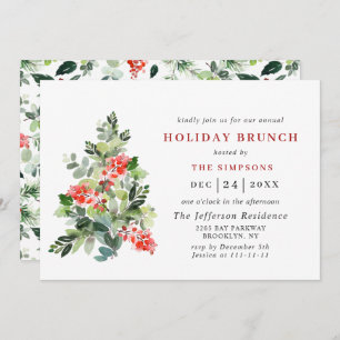 Festive Holly Berry Tree HOLIDAY BRUNCH CHRISTMAS Invitation