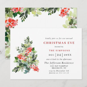 Festive Holly Berry Tree HOLIDAY CHRISTMAS EVE Invitation