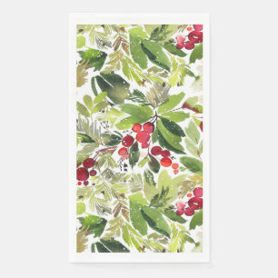 Festive Holly Berry Watercolor Napkin