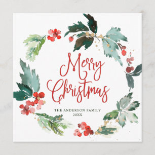 Festive Holly Berry Wreath Christmas Greeting Holi Holiday Card