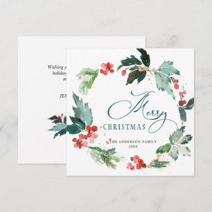 Festive Holly Berry Wreath Christmas Greeting Holi Holiday Card