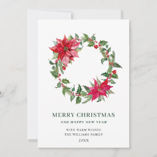 Festive Holly Berry Wreath Christmas Greeting Holiday Card