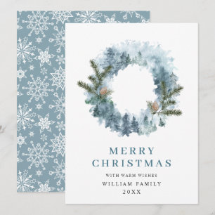 Festive Holly Berry Wreath Christmas Greeting Holiday Card