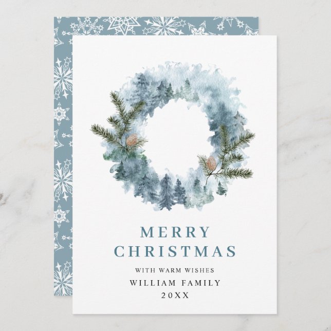 Festive Holly Berry Wreath Christmas Greeting Holiday Card (Front/Back)