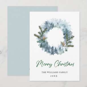 Festive Holly Berry Wreath Christmas Greeting Holiday Card