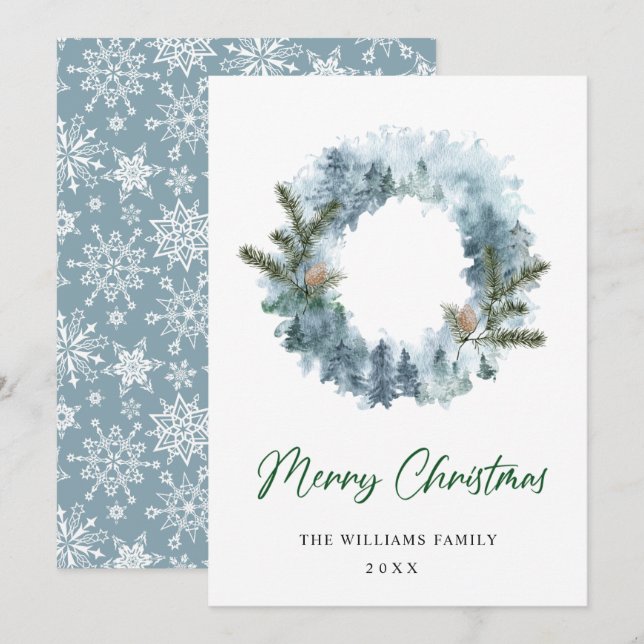 Festive Holly Berry Wreath Christmas Greeting Holiday Card (Front/Back)