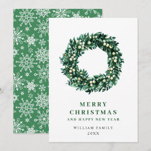 Festive Holly Berry Wreath Christmas Greeting Holiday Card
