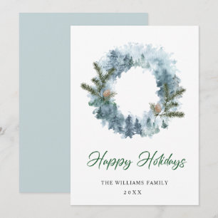 Festive Holly Berry Wreath Christmas Greeting Holiday Card