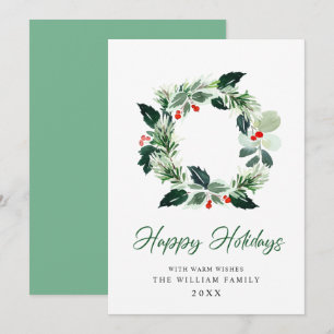 Festive Holly Berry Wreath Christmas Greeting Holiday Card
