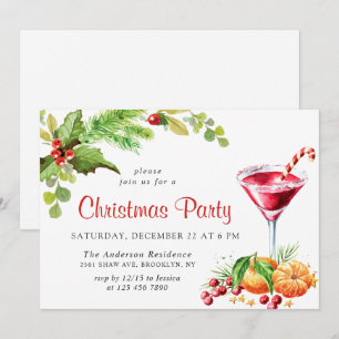 Festive Holly Berry Wreath Holiday Christmas Party Invitation