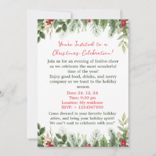 Festive Holly Christmas invitation