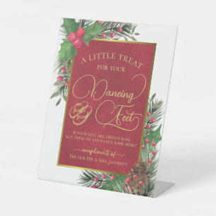 Festive Holly Dancing Feet Flip Flops Wedding  Pedestal Sign