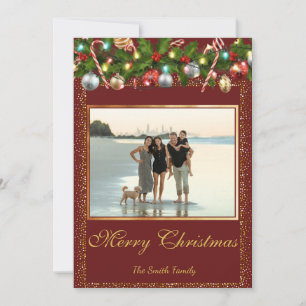 Festive Holly Garland Gold Glitter Photo Holiday Card