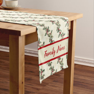 Festive Holly Garland  Short Table Runner