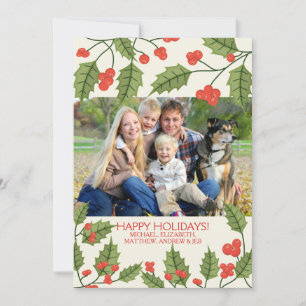 Festive Holly Happy Holidays Photo Card
