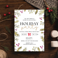 Festive Holly Holiday Christmas Party Invitation