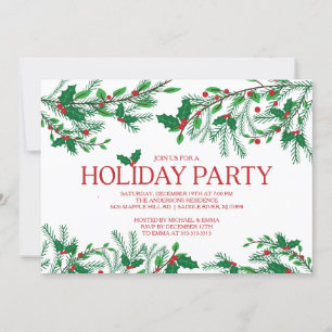 Festive Holly Holiday Party Invitation