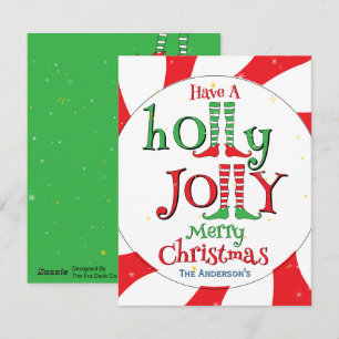 Festive Holly Jolly Merry Christmas Elf Glam Holiday Card