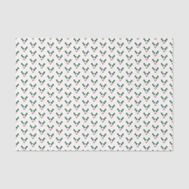 Festive Holly Leaves and Berries Christmas Pattern Tissue Paper (Front)