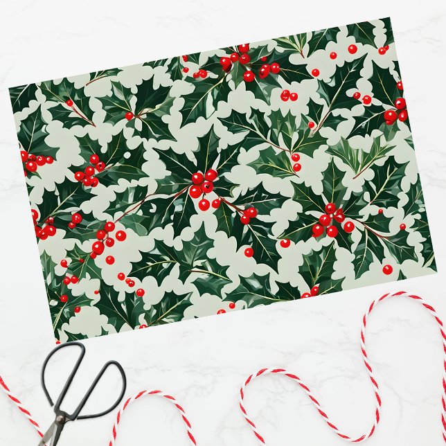Festive Holly Leaves and Berries Christmas  Tissue Paper (Creator Uploaded)
