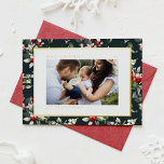 Festive Holly Pattern Merry Christmas Photo Foil Holiday Card<br><div class="desc">Merry Christmas! Send your warm greetings to family and friends with this customisable Christmas photo card. It features a watercolour holly pattern on a dark green background. Personalise this gold foil Christmas card by adding your details. This botanical Christmas card is available in other colours and cardstock.</div>