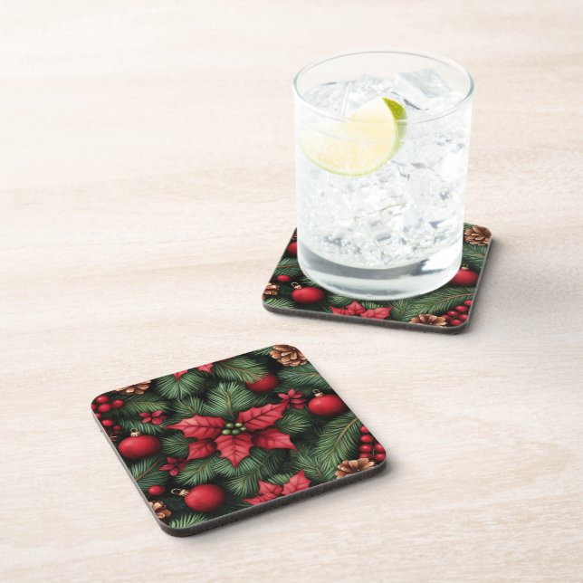 Festive Holly & Pine Christmas Coaster (Right Side)
