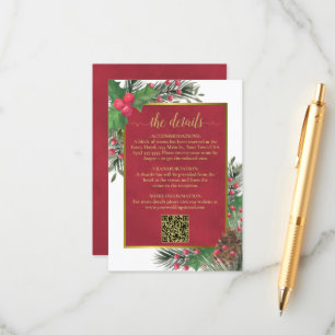 Festive Holly & Pine Wedding Details QR Code Enclosure Card