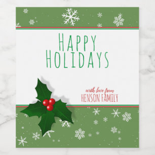 Festive Holly Tree Berry Personalizable Christmas Wine Label