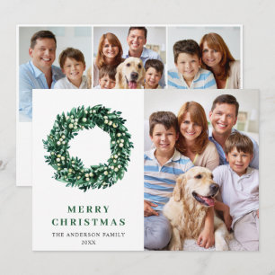 Festive Holly Wreath Christmas 4 PHOTO Greeting Holiday Card