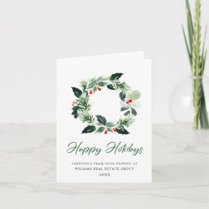 Festive Holly Wreath Christmas Corporate Greeting Holiday Card